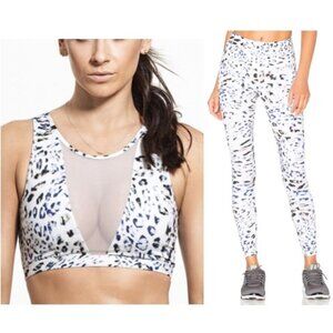 Varley Pacific Tight Leggings and Mesh Crop Sports Bra in Snow Lion Print